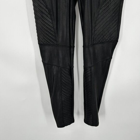 SPANX Black Faux Leather Moto Pull On Skinny Stretch Ankle Leggings Size XL - Picture 5 of 7